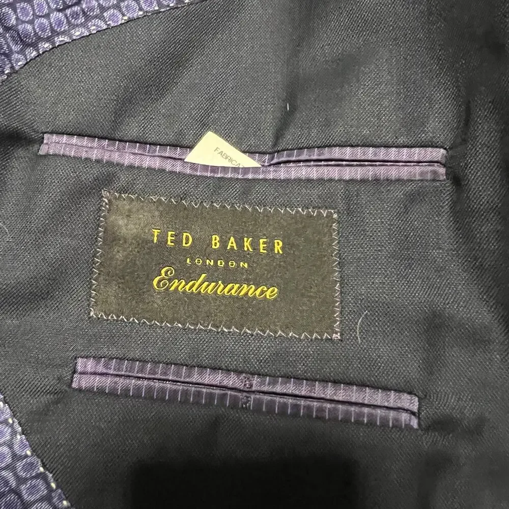TED BAKER Endurance Blazer Mens 42 Navy Wool Sport Coat Jacket Pick Stitching